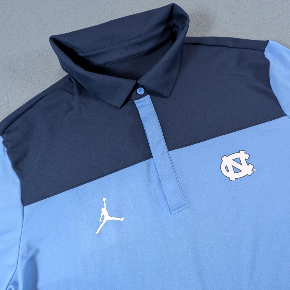 UNC Tar Heels Jordan Polo Shirt Mens Size Large Blue Dri-FIT Colorblock ACC NCAA